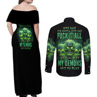 One Day I'm Gonna Just Say Couples Matching Off Shoulder Maxi Dress and Long Sleeve Button Shirt - Wonder Print Shop