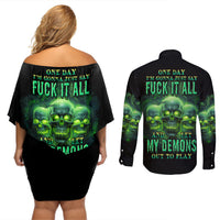 One Day I'm Gonna Just Say Couples Matching Off Shoulder Short Dress and Long Sleeve Button Shirt - Wonder Print Shop