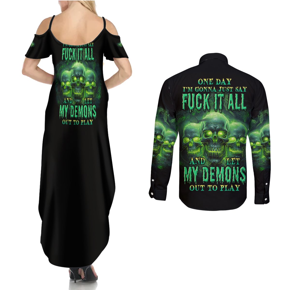 One Day I'm Gonna Just Say Couples Matching Summer Maxi Dress and Long Sleeve Button Shirt - Wonder Print Shop