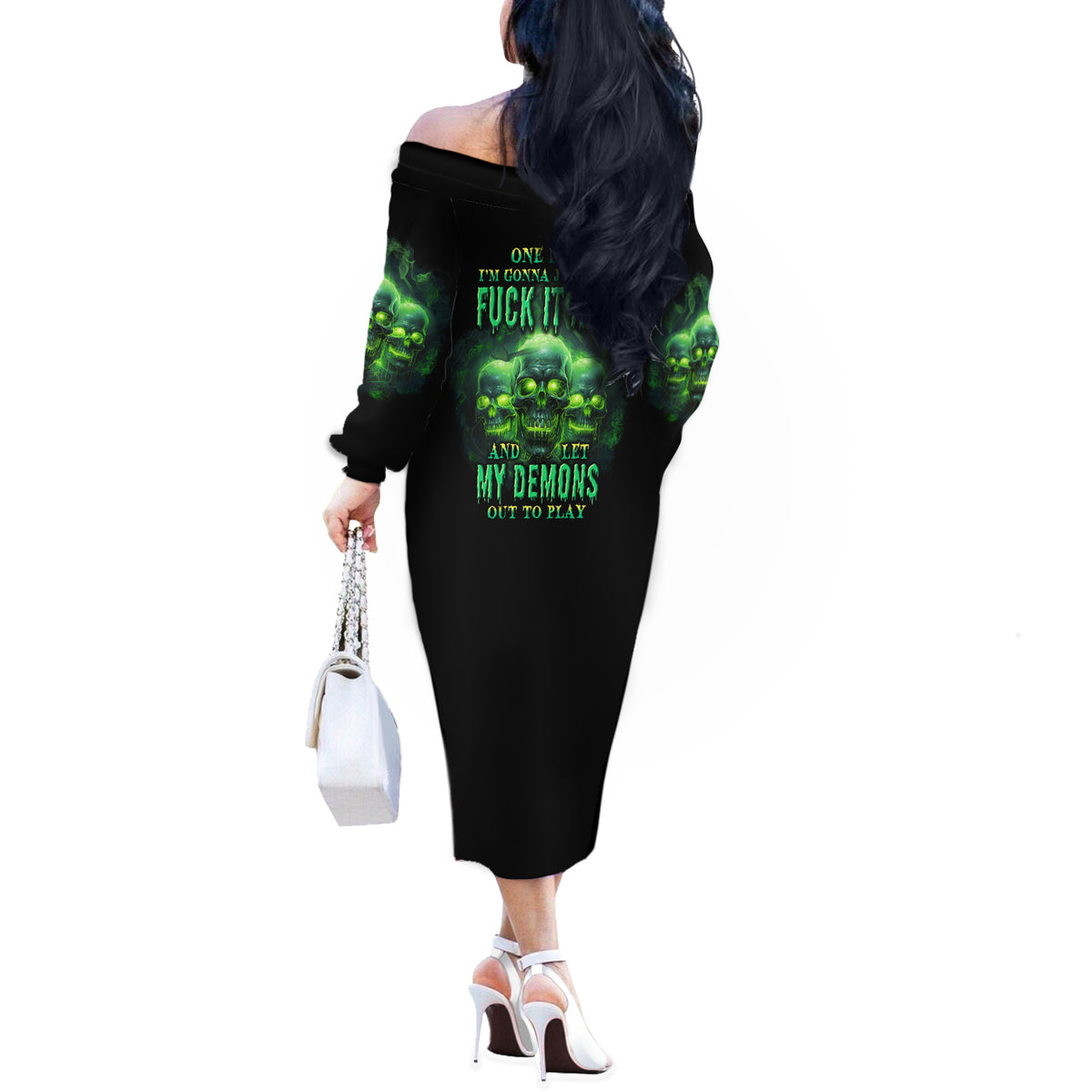 One Day I'm Gonna Just Say Off The Shoulder Long Sleeve Dress - Wonder Print Shop