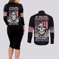 My Give A F Reaper Flag Couples Matching Long Sleeve Bodycon Dress and Long Sleeve Button Shirt - Wonder Print Shop