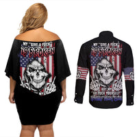 My Give A F Reaper Flag Couples Matching Off Shoulder Short Dress and Long Sleeve Button Shirt - Wonder Print Shop