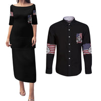 My Give A F Reaper Flag Couples Matching Puletasi Dress and Long Sleeve Button Shirt - Wonder Print Shop