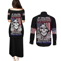 My Give A F Reaper Flag Couples Matching Puletasi Dress and Long Sleeve Button Shirt - Wonder Print Shop