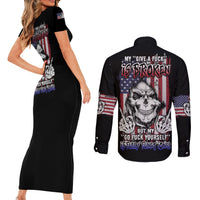 My Give A F Reaper Flag Couples Matching Short Sleeve Bodycon Dress and Long Sleeve Button Shirt - Wonder Print Shop