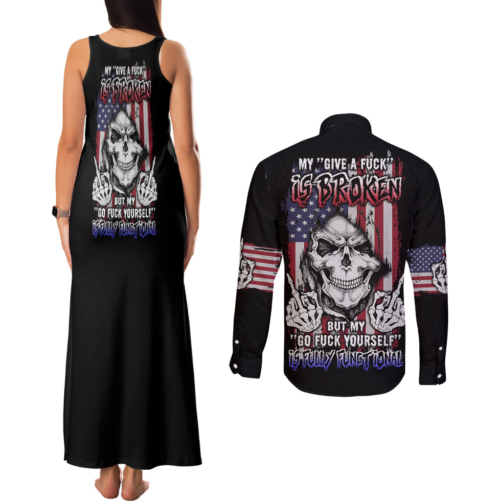 My Give A F Reaper Flag Couples Matching Tank Maxi Dress and Long Sleeve Button Shirt - Wonder Print Shop