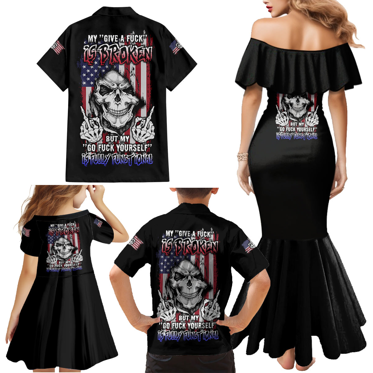 My Give A F Reaper Flag Family Matching Mermaid Dress and Hawaiian Shirt - Wonder Print Shop