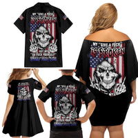 My Give A F Reaper Flag Family Matching Off Shoulder Short Dress and Hawaiian Shirt - Wonder Print Shop
