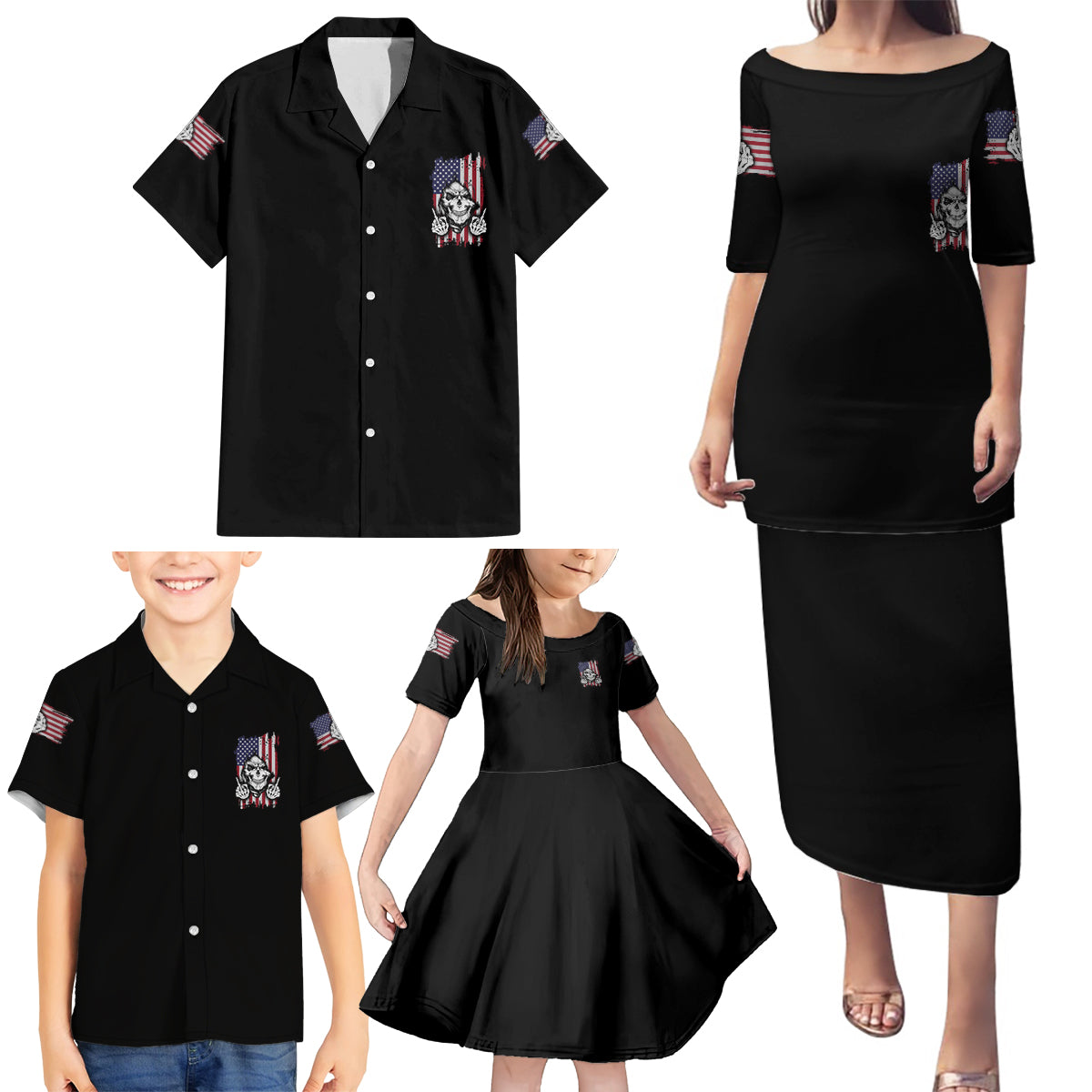 My Give A F Reaper Flag Family Matching Puletasi Dress and Hawaiian Shirt - Wonder Print Shop
