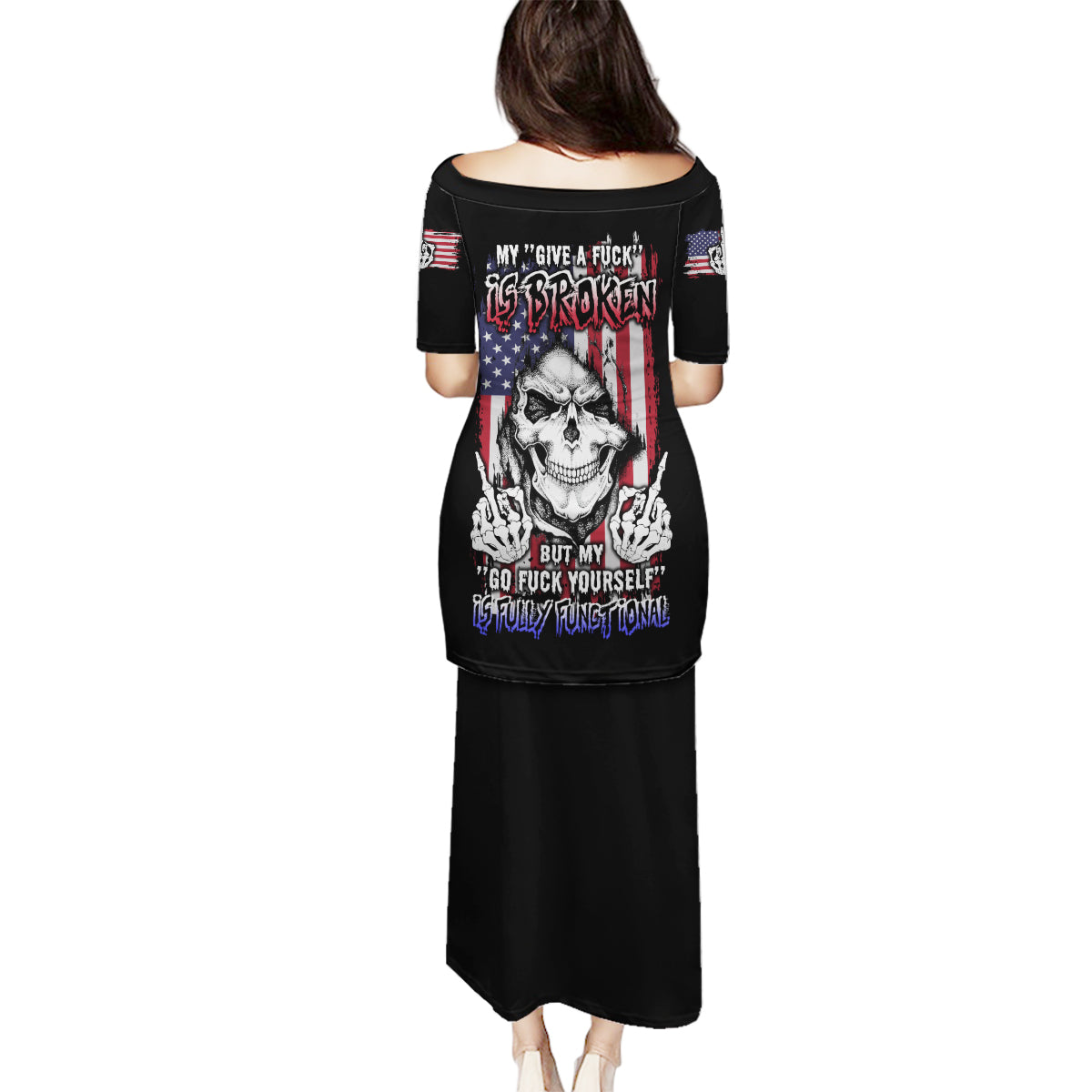 My Give A F Reaper Flag Family Matching Puletasi Dress and Hawaiian Shirt - Wonder Print Shop