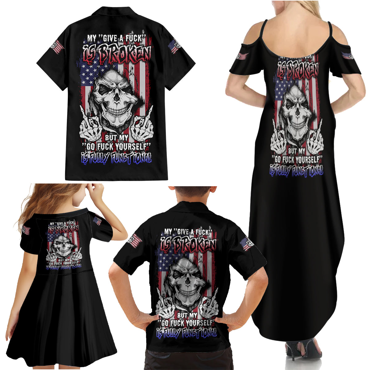 My Give A F Reaper Flag Family Matching Summer Maxi Dress and Hawaiian Shirt - Wonder Print Shop