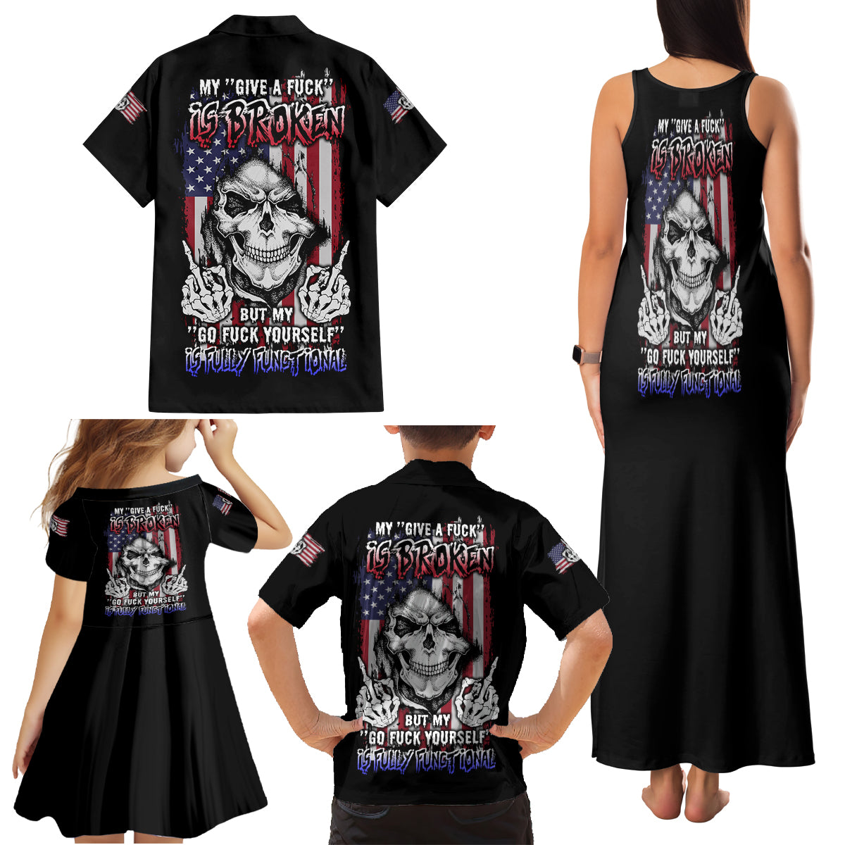 My Give A F Reaper Flag Family Matching Tank Maxi Dress and Hawaiian Shirt - Wonder Print Shop