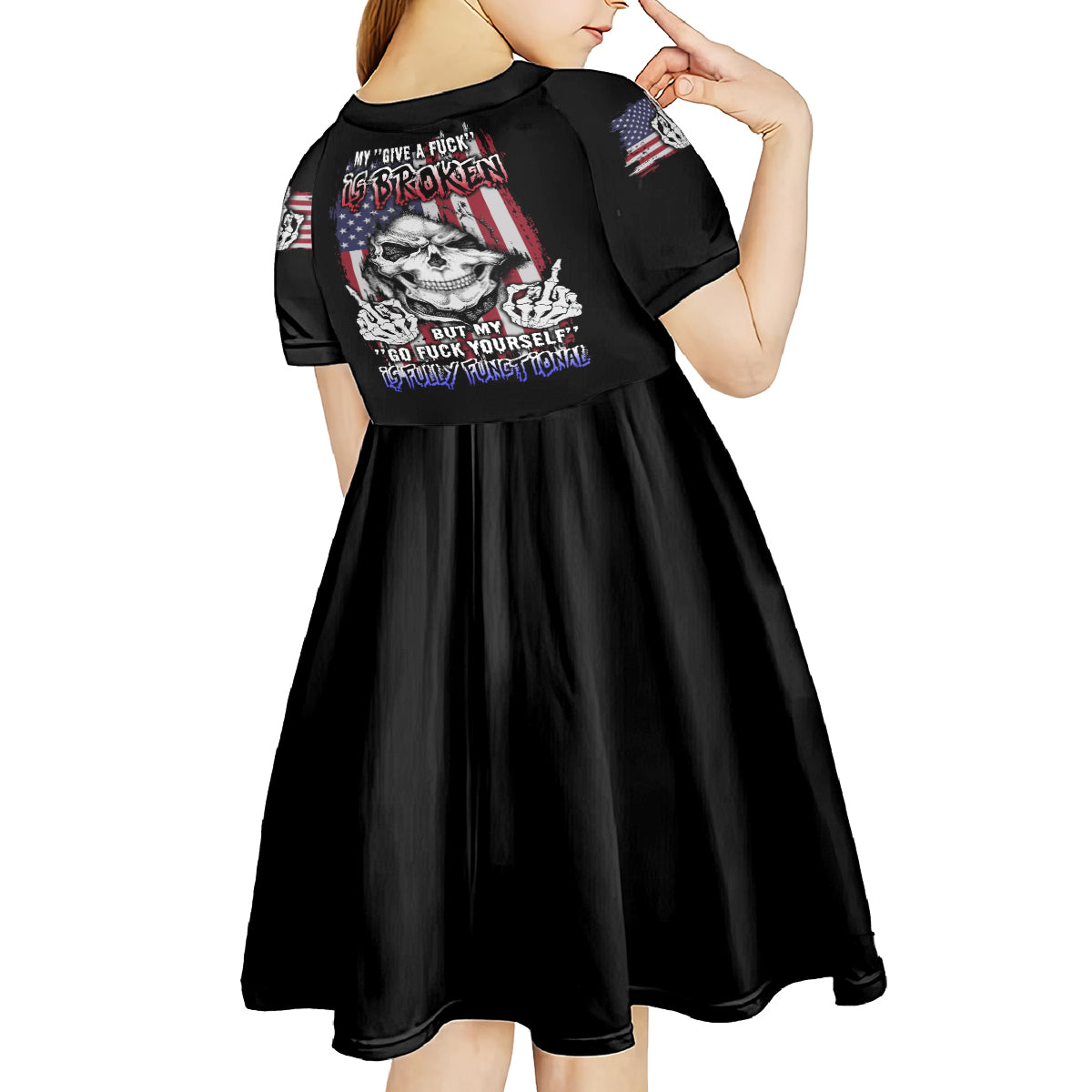 My Give A F Reaper Flag Kid Short Sleeve Dress - Wonder Print Shop