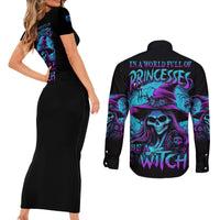 In A World Full Of Princesses Be A Witch Halloween Couples Matching Short Sleeve Bodycon Dress and Long Sleeve Button Shirt - Wonder Print Shop