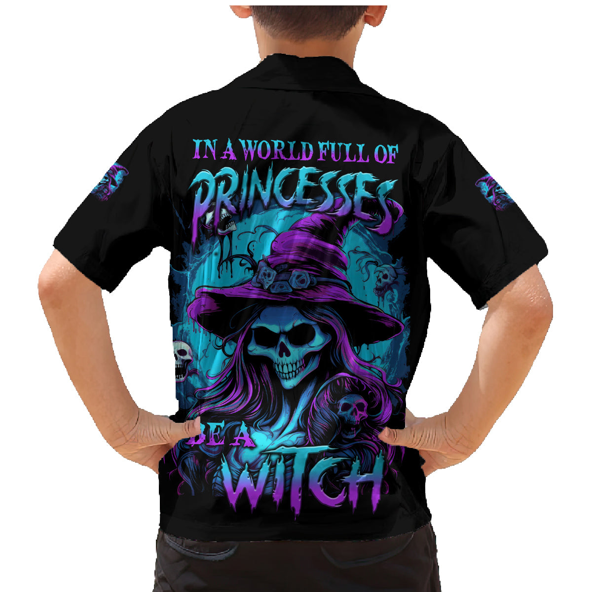 In A World Full Of Princesses Be A Witch Halloween Family Matching Mermaid Dress and Hawaiian Shirt - Wonder Print Shop