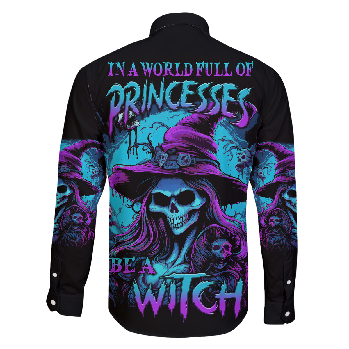In A World Full Of Princesses Be A Witch Halloween Family Matching Off Shoulder Long Sleeve Dress and Hawaiian Shirt - Wonder Print Shop