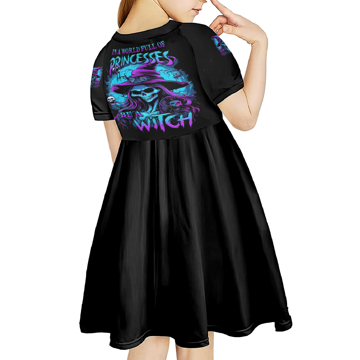 In A World Full Of Princesses Be A Witch Halloween Kid Short Sleeve Dress - Wonder Print Shop