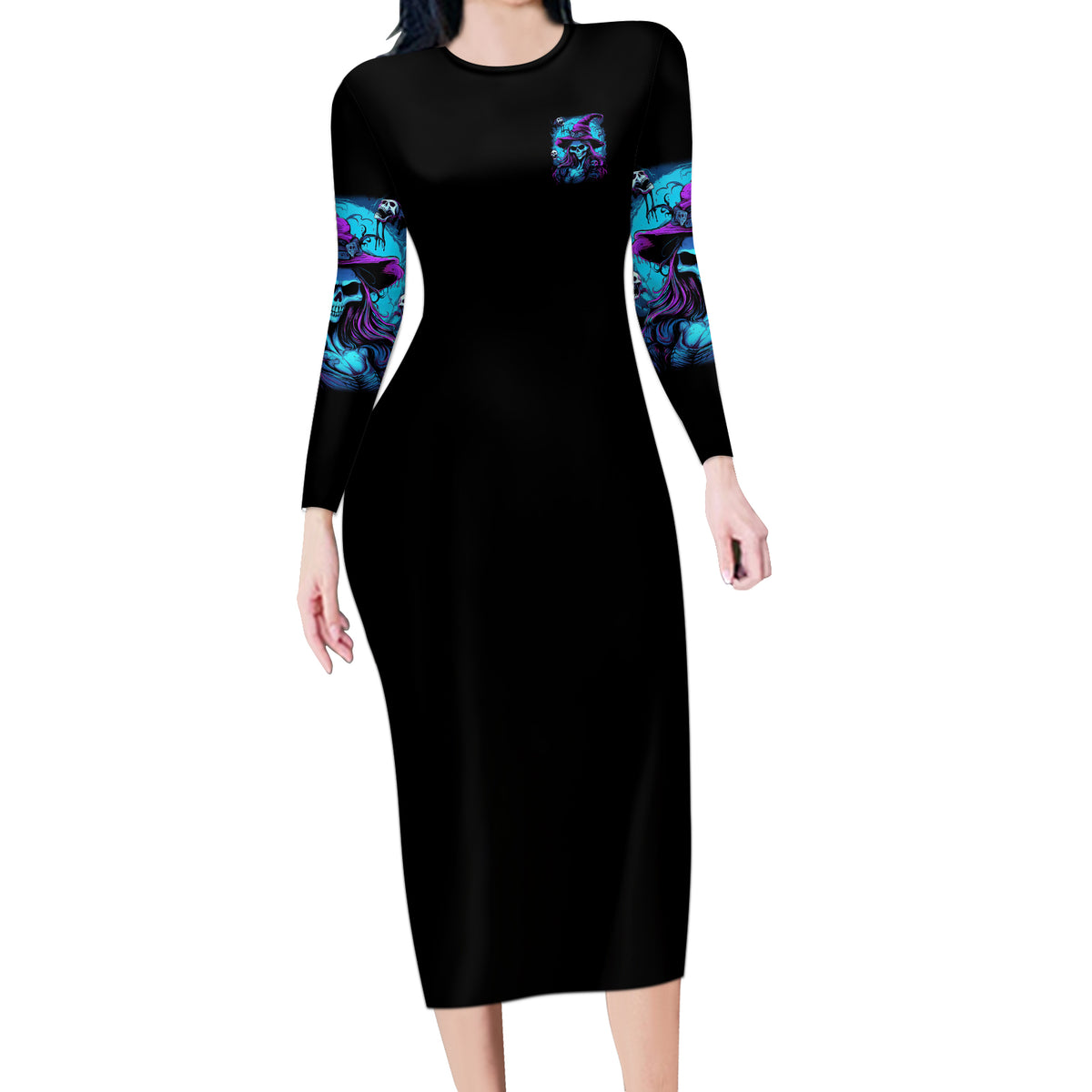 In A World Full Of Princesses Be A Witch Halloween Long Sleeve Bodycon Dress - Wonder Print Shop