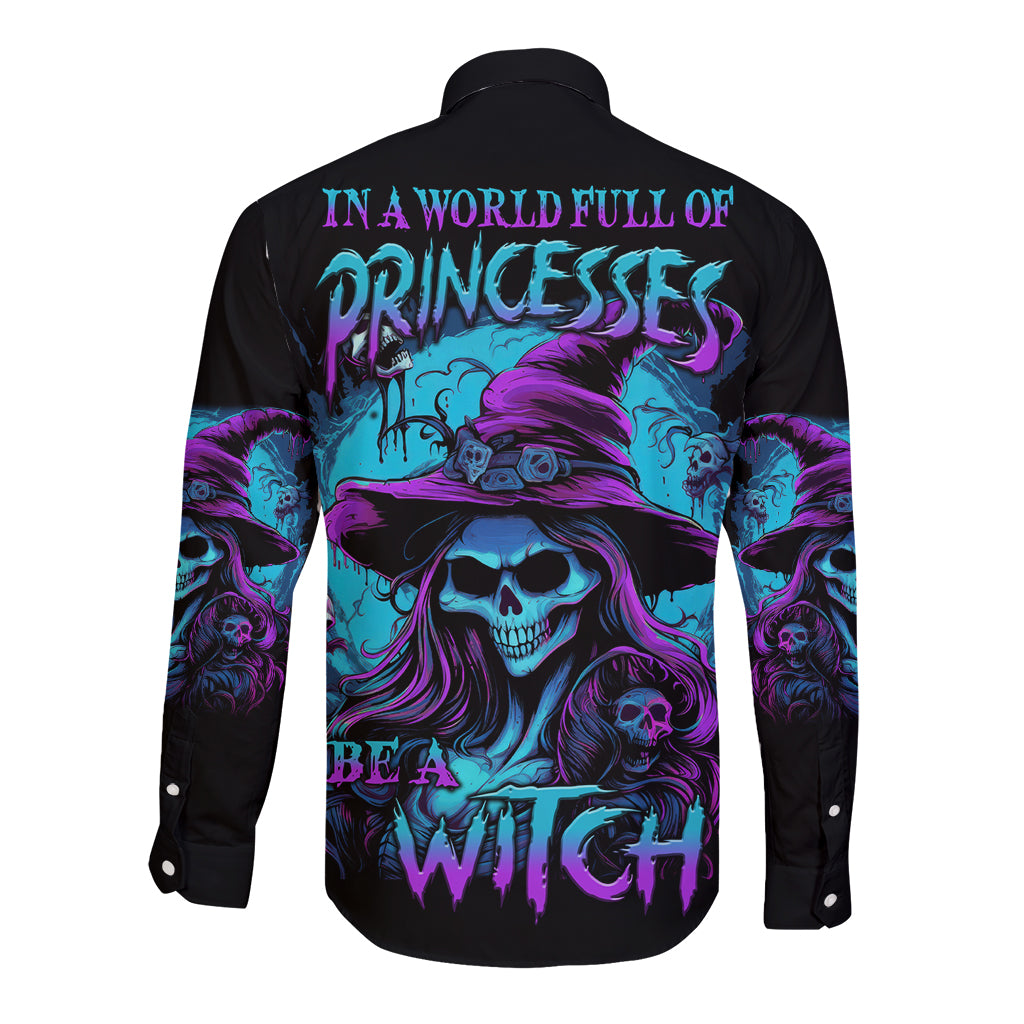 In A World Full Of Princesses Be A Witch Halloween Long Sleeve Button Shirt - Wonder Print Shop