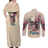 Fresh Out Of F Watercolor Skull Couples Matching Off Shoulder Maxi Dress and Long Sleeve Button Shirt - Wonder Print Shop