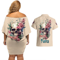 Fresh Out Of F Watercolor Skull Couples Matching Off Shoulder Short Dress and Hawaiian Shirt - Wonder Print Shop