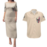 Fresh Out Of F Watercolor Skull Couples Matching Puletasi Dress and Hawaiian Shirt - Wonder Print Shop