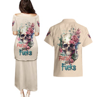 Fresh Out Of F Watercolor Skull Couples Matching Puletasi Dress and Hawaiian Shirt - Wonder Print Shop