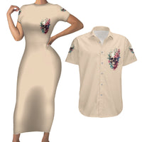 Fresh Out Of F Watercolor Skull Couples Matching Short Sleeve Bodycon Dress and Hawaiian Shirt - Wonder Print Shop