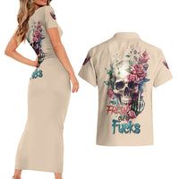 Fresh Out Of F Watercolor Skull Couples Matching Short Sleeve Bodycon Dress and Hawaiian Shirt - Wonder Print Shop