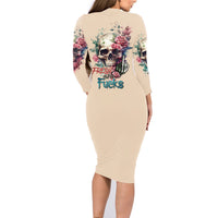 Fresh Out Of F Watercolor Skull Family Matching Long Sleeve Bodycon Dress and Hawaiian Shirt - Wonder Print Shop