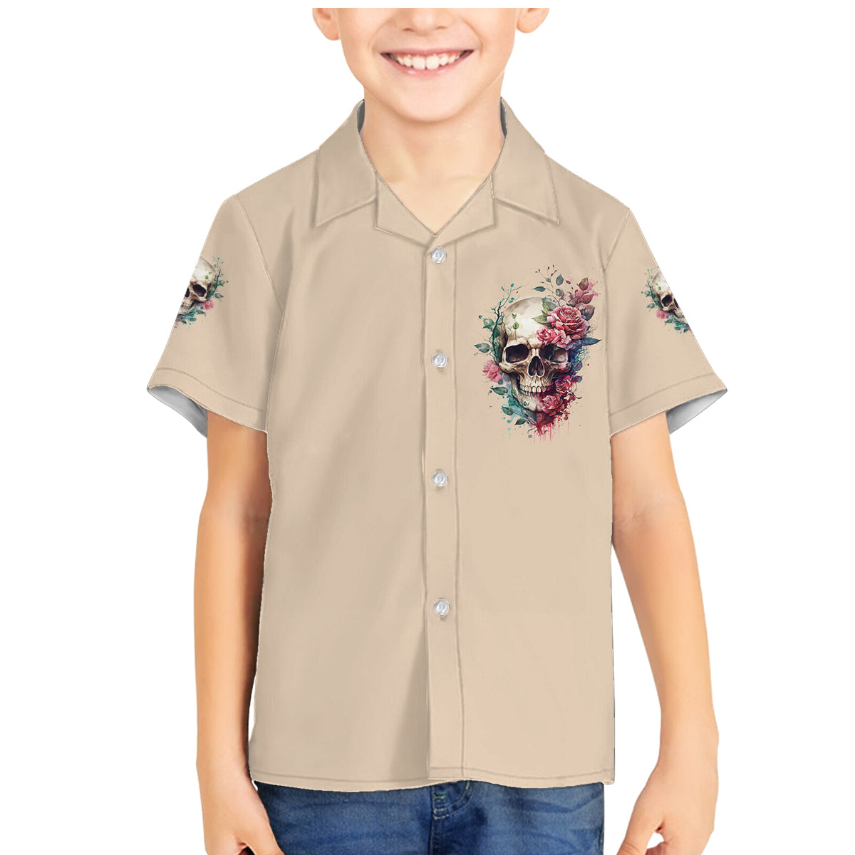 Fresh Out Of F Watercolor Skull Family Matching Mermaid Dress and Hawaiian Shirt - Wonder Print Shop