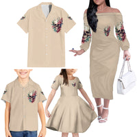 Fresh Out Of F Watercolor Skull Family Matching Off Shoulder Long Sleeve Dress and Hawaiian Shirt - Wonder Print Shop
