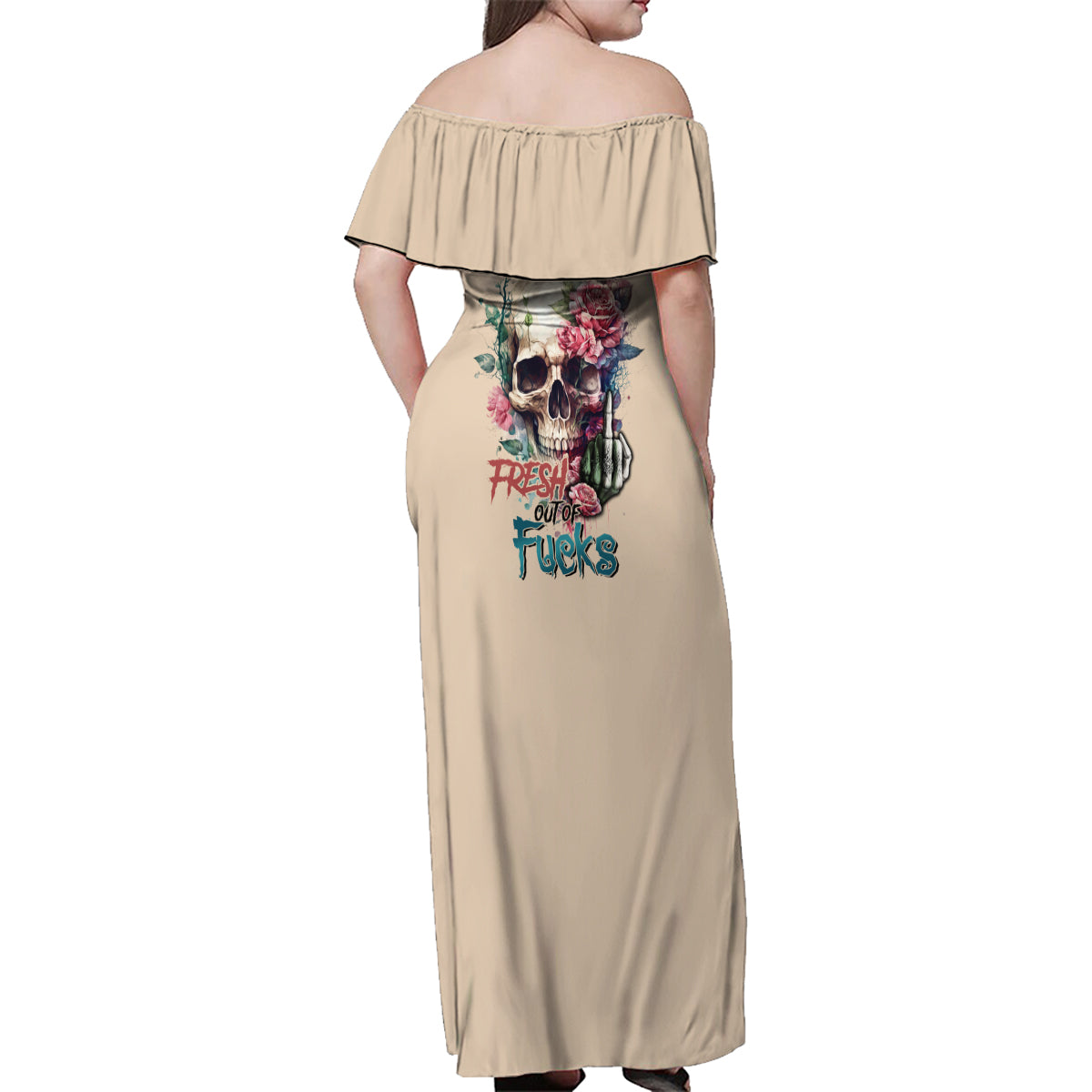 Fresh Out Of F Watercolor Skull Family Matching Off Shoulder Maxi Dress and Hawaiian Shirt - Wonder Print Shop