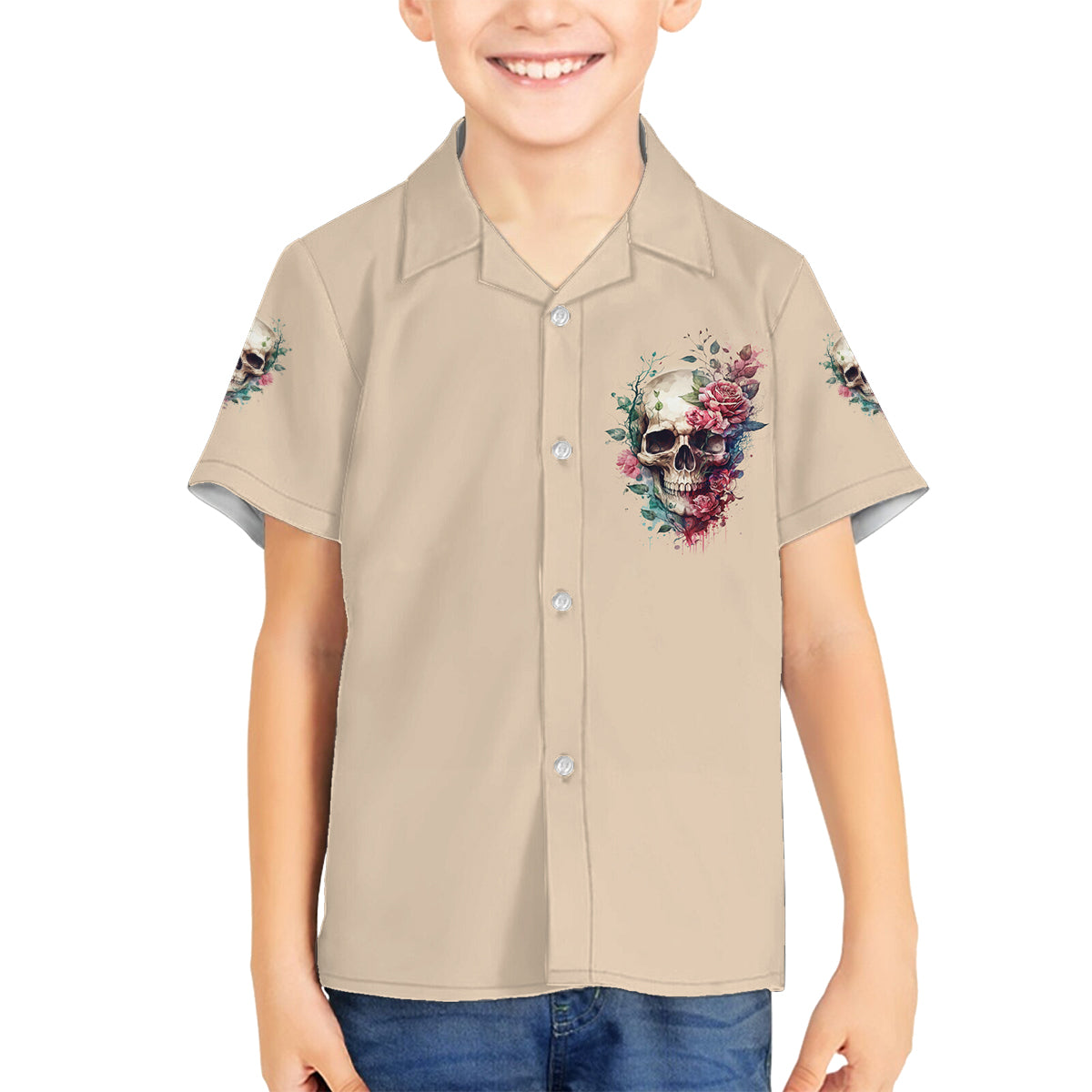 Fresh Out Of F Watercolor Skull Family Matching Puletasi Dress and Hawaiian Shirt - Wonder Print Shop