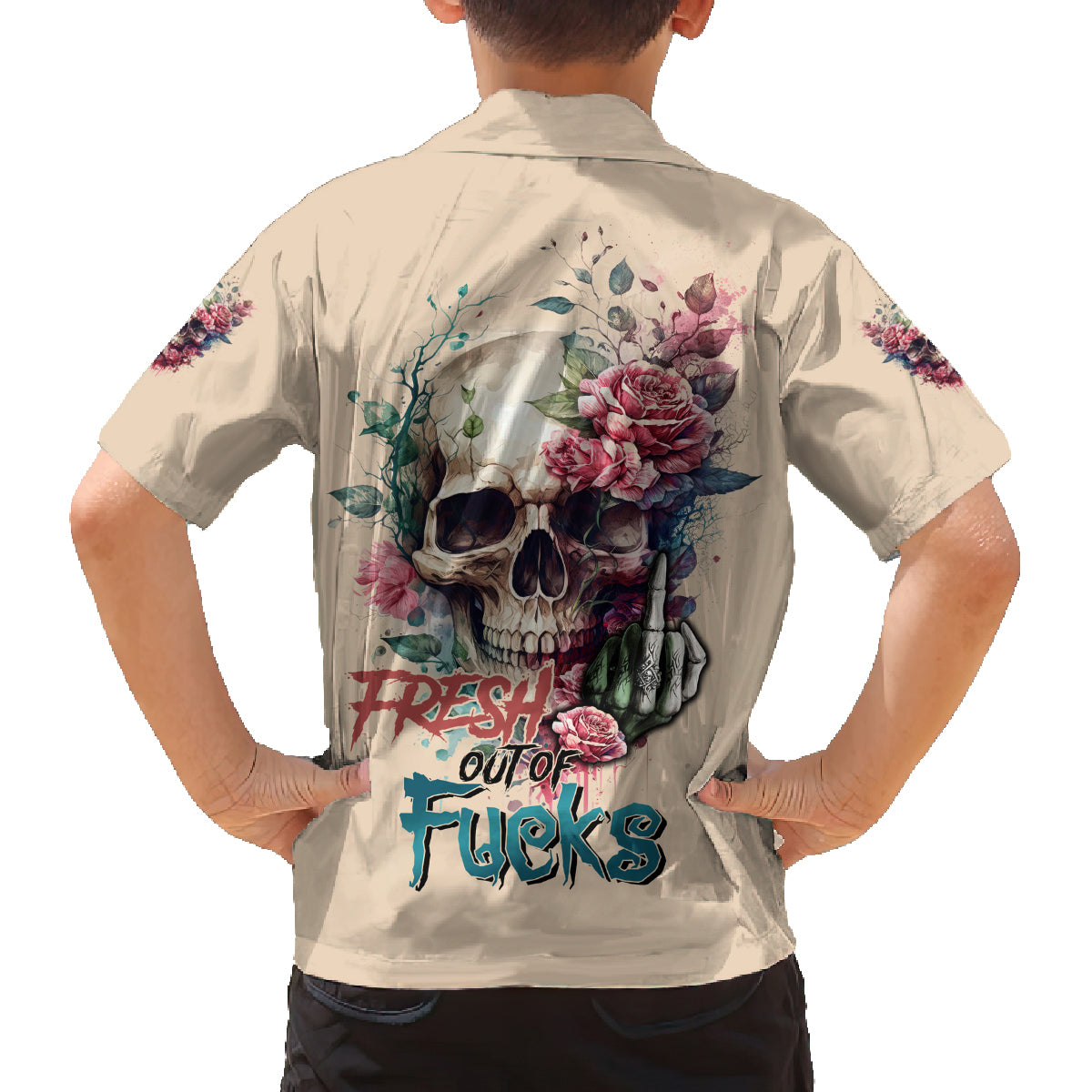 Fresh Out Of F Watercolor Skull Family Matching Tank Maxi Dress and Hawaiian Shirt - Wonder Print Shop