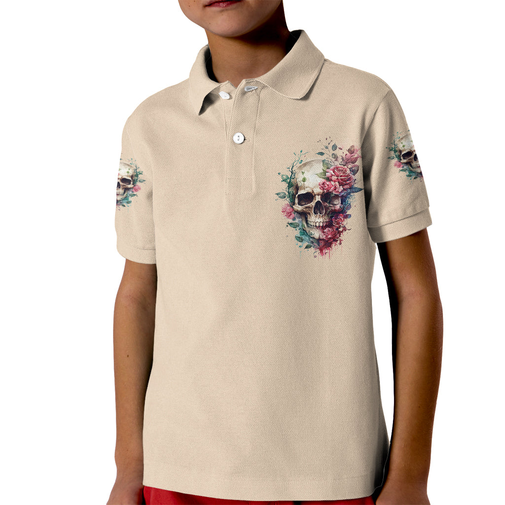 Fresh Out Of F Watercolor Skull Kid Polo Shirt - Wonder Print Shop