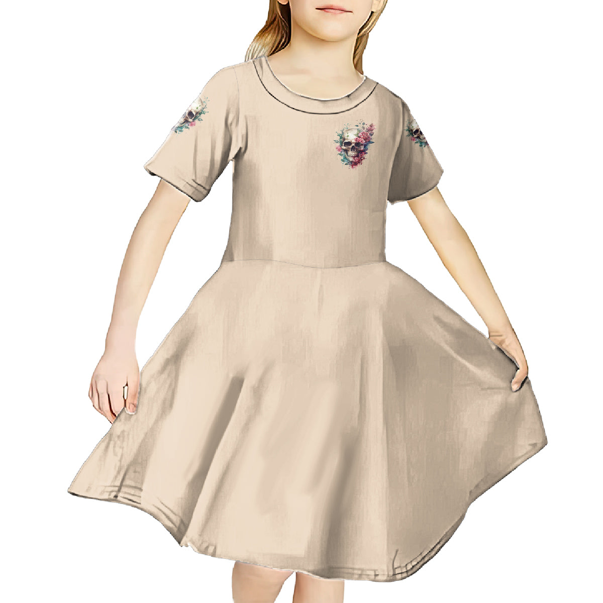 Fresh Out Of F Watercolor Skull Kid Short Sleeve Dress - Wonder Print Shop