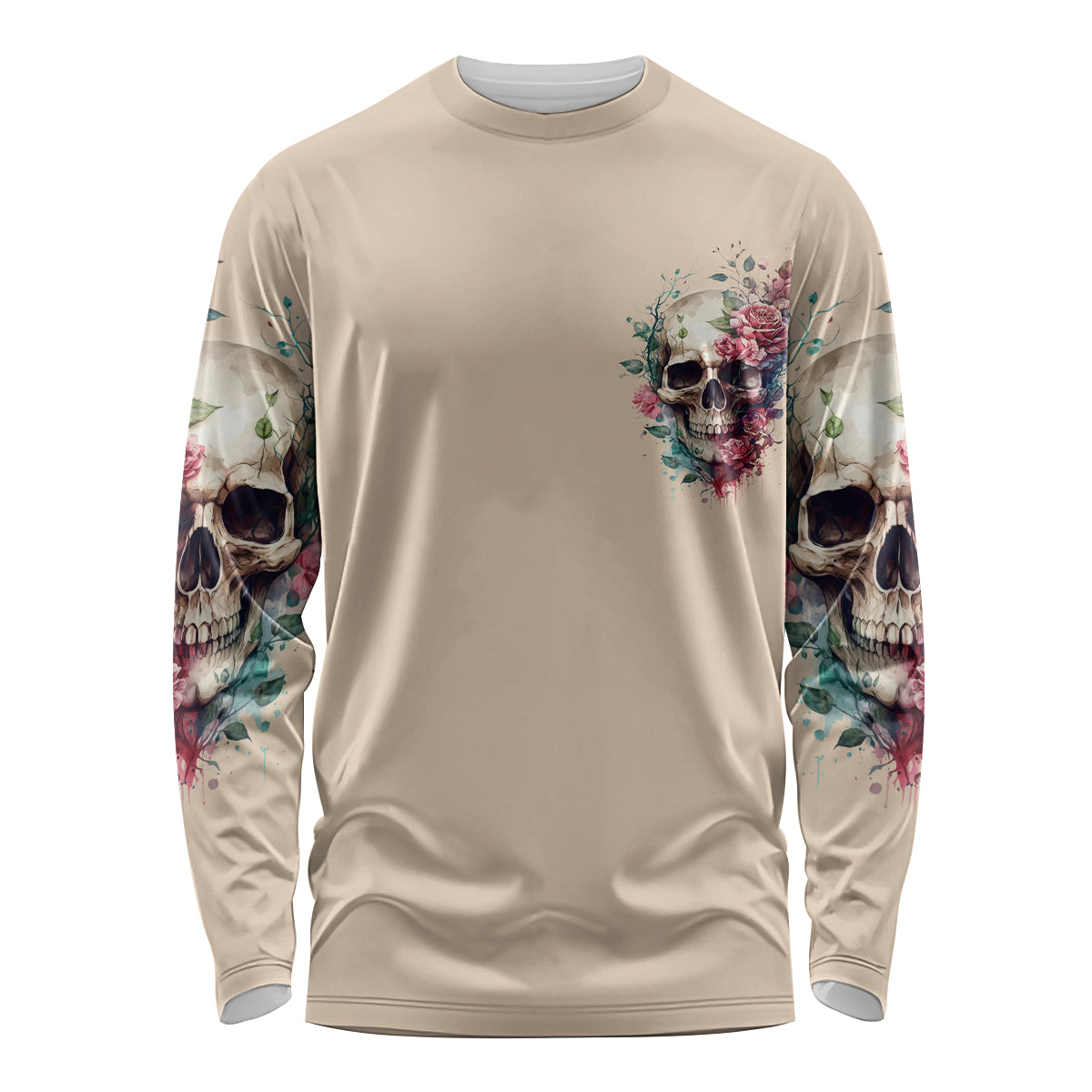 Fresh Out Of F Watercolor Skull Long Sleeve Shirt - Wonder Print Shop
