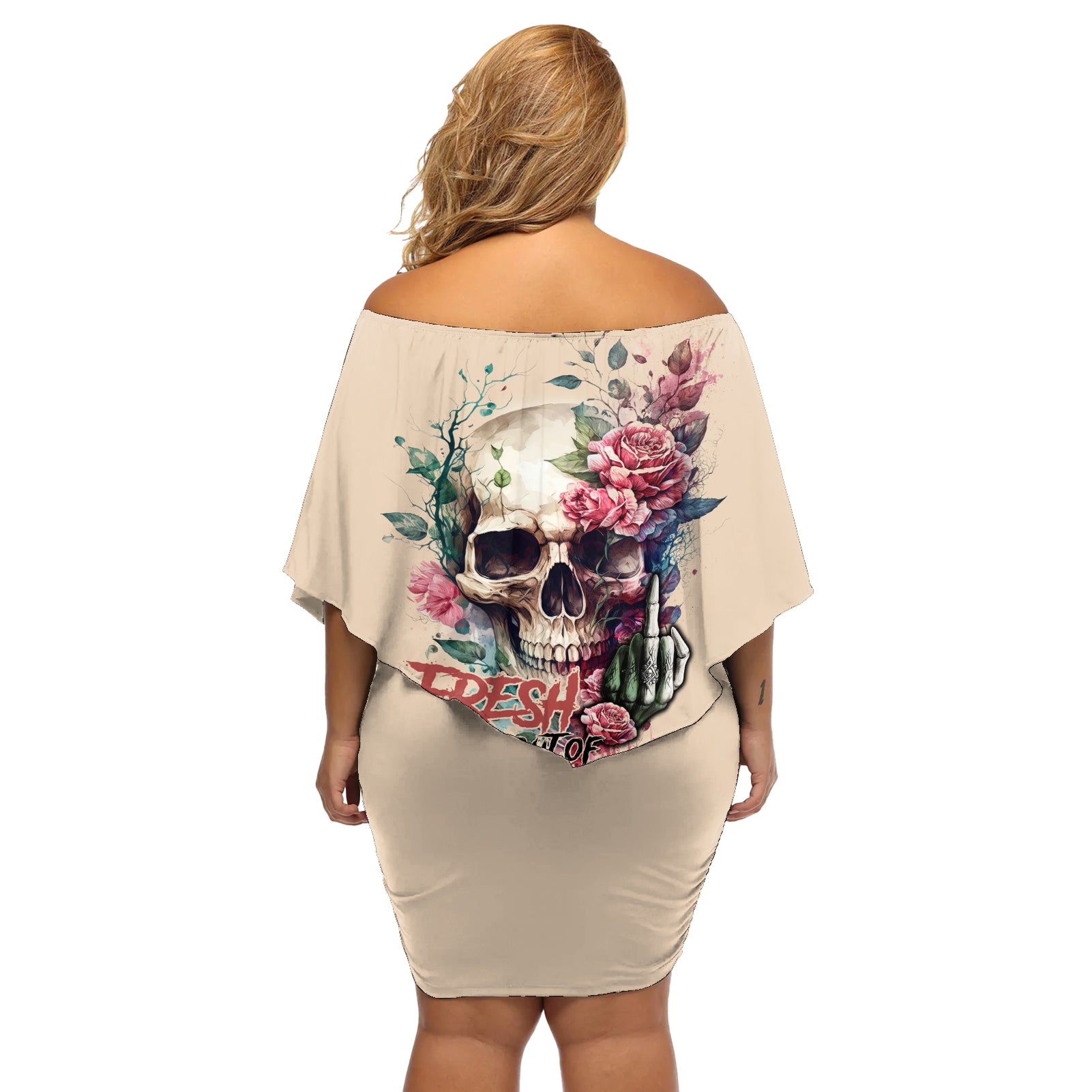 Fresh Out Of F Watercolor Skull Off Shoulder Short Dress - Wonder Print Shop