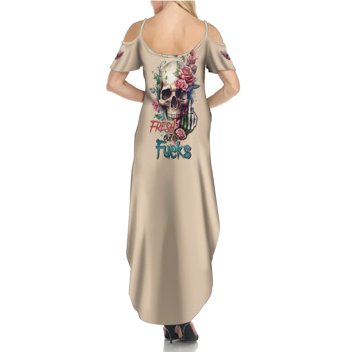 Fresh Out Of F Watercolor Skull Summer Maxi Dress - Wonder Print Shop