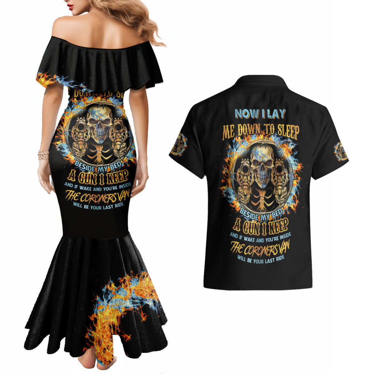 Now I Lay Me Down To Sleep Couples Matching Mermaid Dress and Hawaiian Shirt - Wonder Print Shop