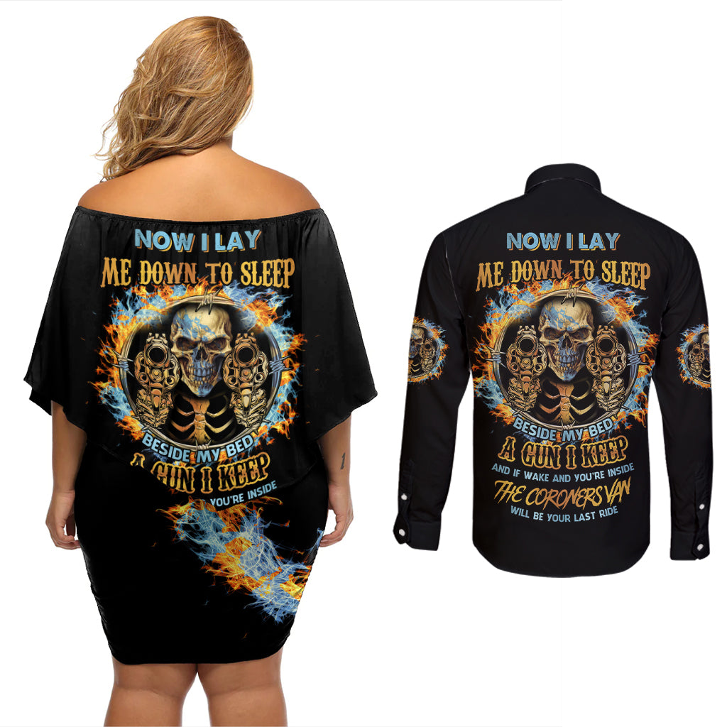 Now I Lay Me Down To Sleep Couples Matching Off Shoulder Short Dress and Long Sleeve Button Shirt - Wonder Print Shop