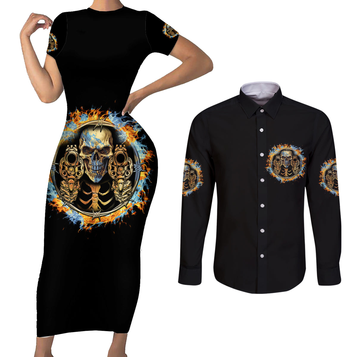 Now I Lay Me Down To Sleep Couples Matching Short Sleeve Bodycon Dress and Long Sleeve Button Shirt - Wonder Print Shop