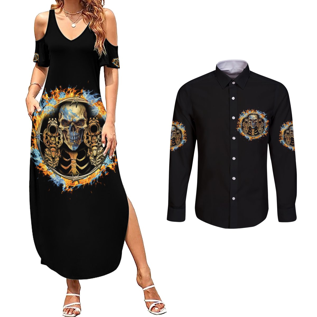 Now I Lay Me Down To Sleep Couples Matching Summer Maxi Dress and Long Sleeve Button Shirt - Wonder Print Shop