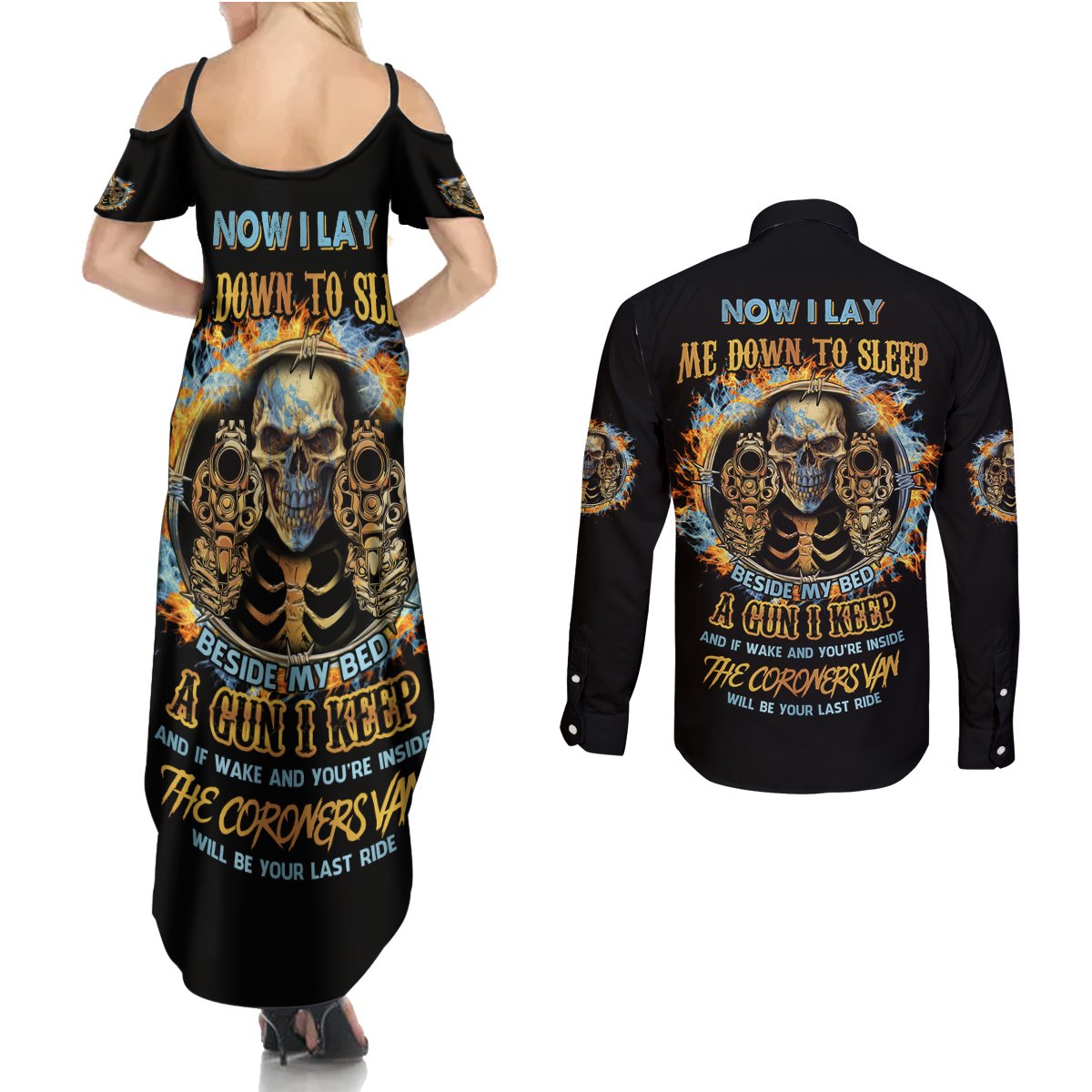 Now I Lay Me Down To Sleep Couples Matching Summer Maxi Dress and Long Sleeve Button Shirt - Wonder Print Shop