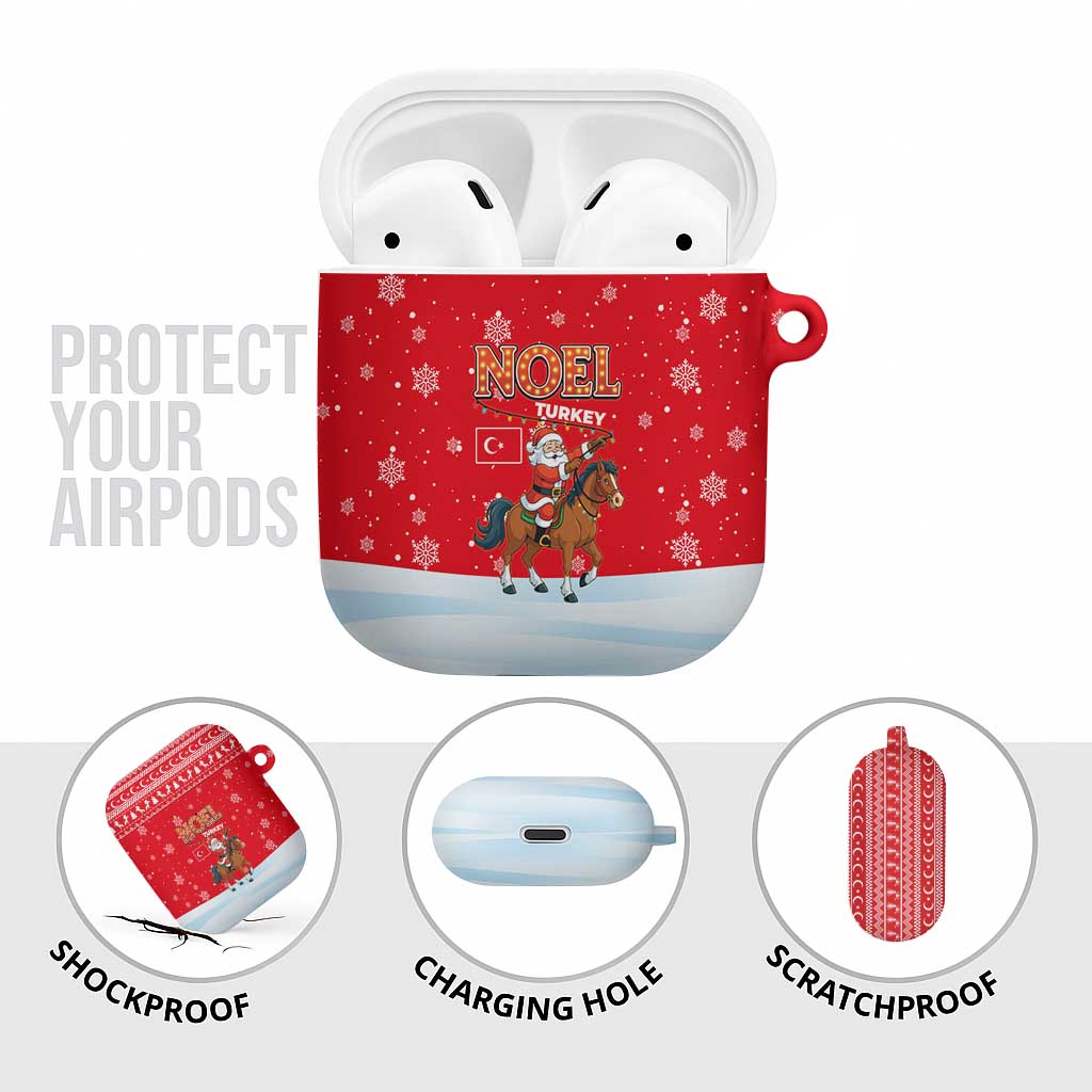 Turkey Christmas AirPods Case with Santa on Horse Red Snowflake Pattern and Crescent Star - Wonder Print Shop