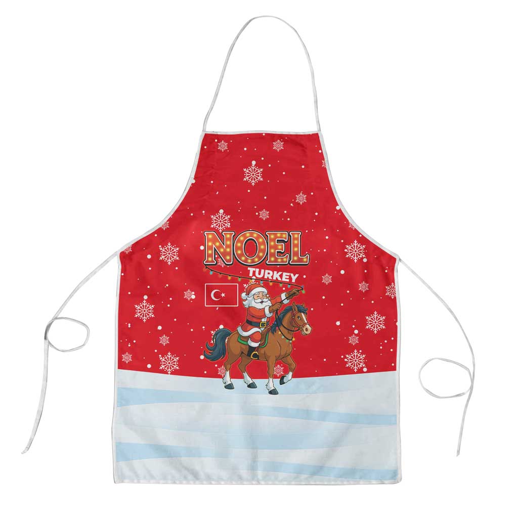 Turkey Christmas Apron with Santa on Horse Red Snowflake Pattern and Crescent Star - Wonder Print Shop