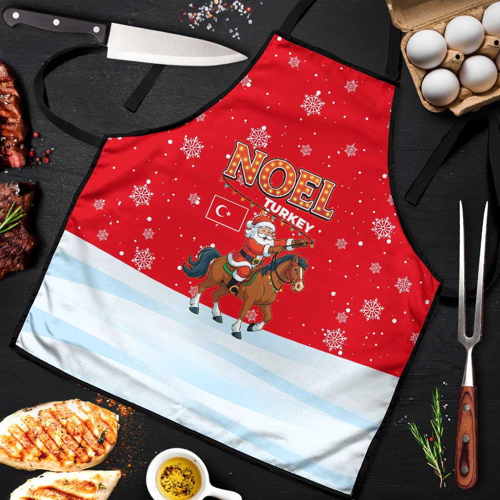 Turkey Christmas Apron with Santa on Horse Red Snowflake Pattern and Crescent Star - Wonder Print Shop