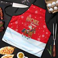 Turkey Christmas Apron with Santa on Horse Red Snowflake Pattern and Crescent Star - Wonder Print Shop