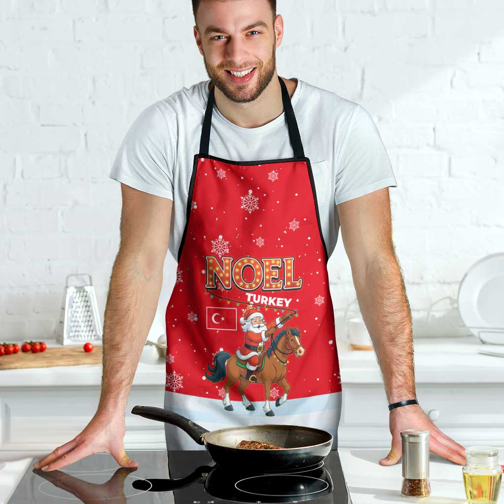 Turkey Christmas Apron with Santa on Horse Red Snowflake Pattern and Crescent Star - Wonder Print Shop